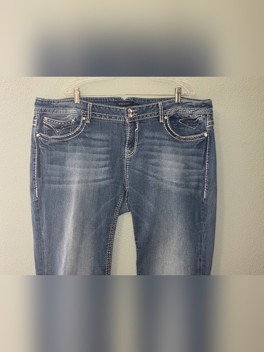Vigoss New York Slim Boot Cut Women's Jeans in Washed Blue Denim Plus Size 24 - Picture 5 of 11